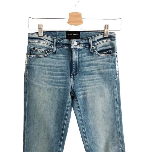 Black Orchid Bardot Straight Fray Jeans Silver Paint Embellished 24 - Picture 3 of 14